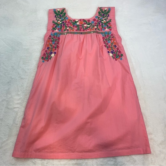 J. Marie Embroidered Shift Dress Pink Floral Lined Sz XS Cotton Pockets Boho - Picture 4 of 12